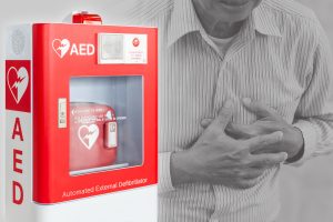 AED at work, first aid device, first aid training